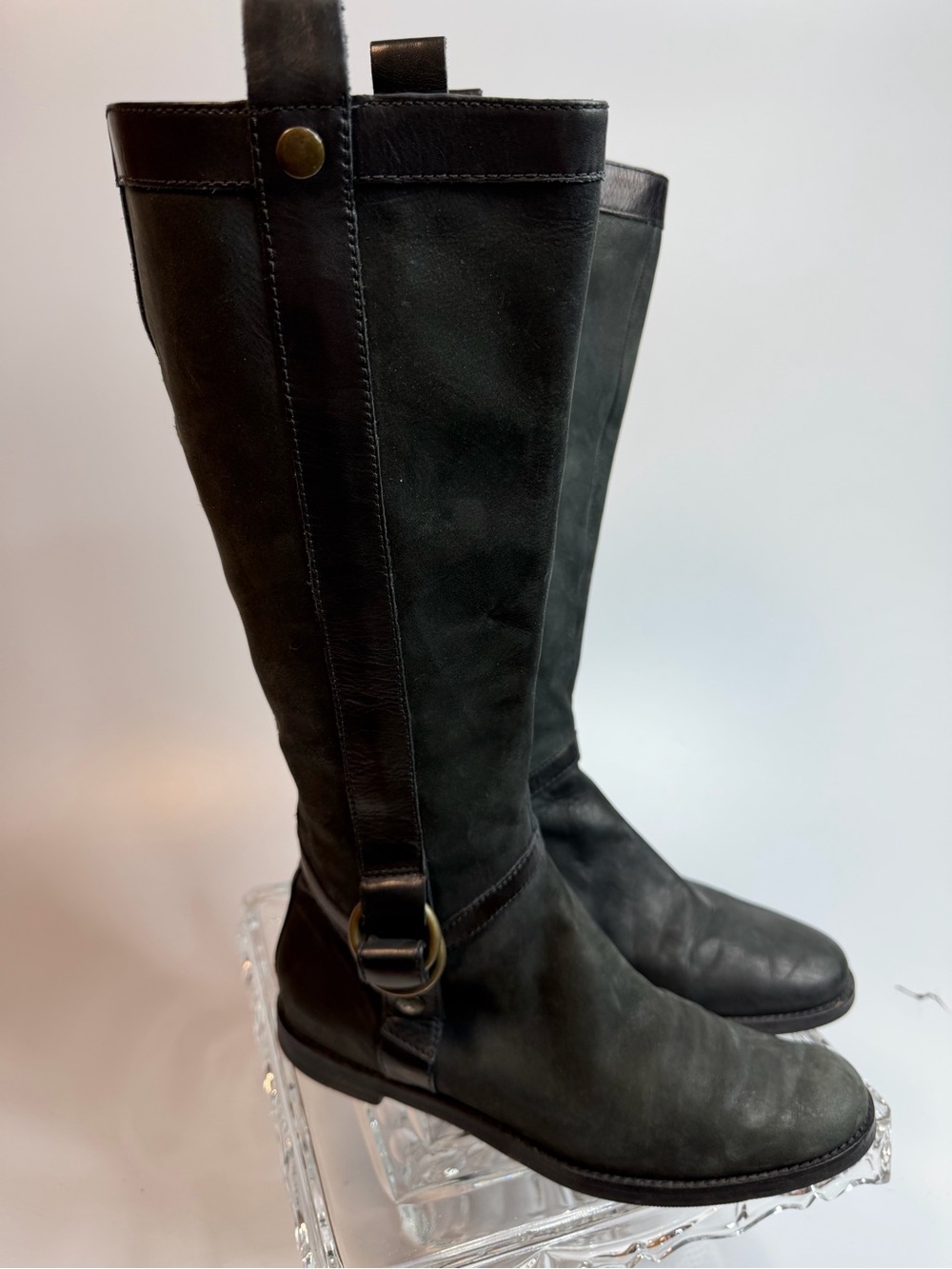 Cole Haan Nike Air Liberty Women's mid calf Black Leather Riding Boots 7.5